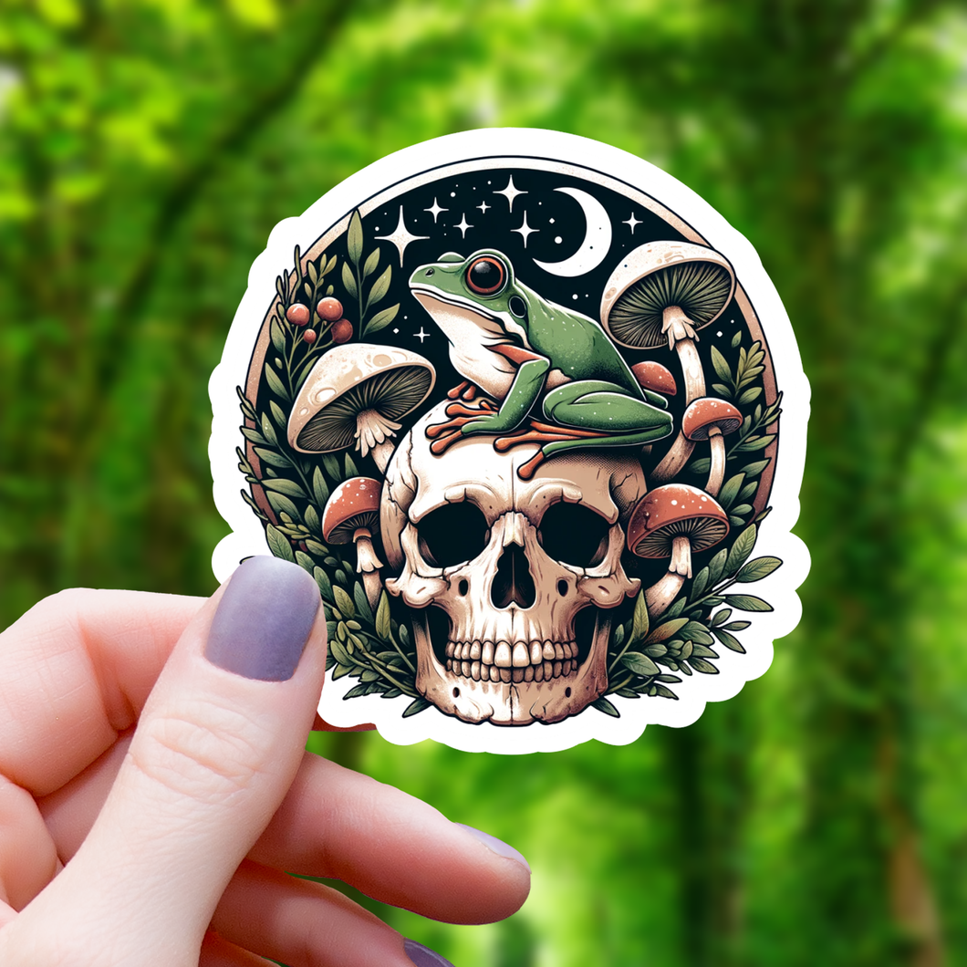 Cottagecore Frog Skull Sticker - 3