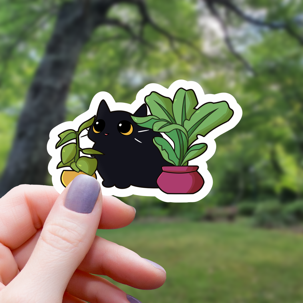 Black Cat Amongst Houseplants Sticker - 3