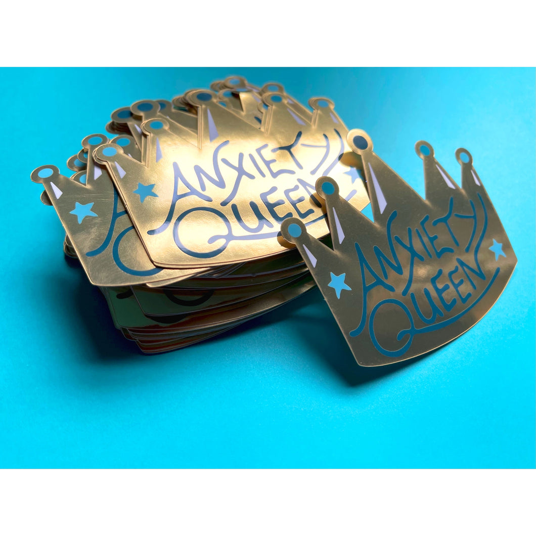 Metallic Gold Anxiety Queen Sticker