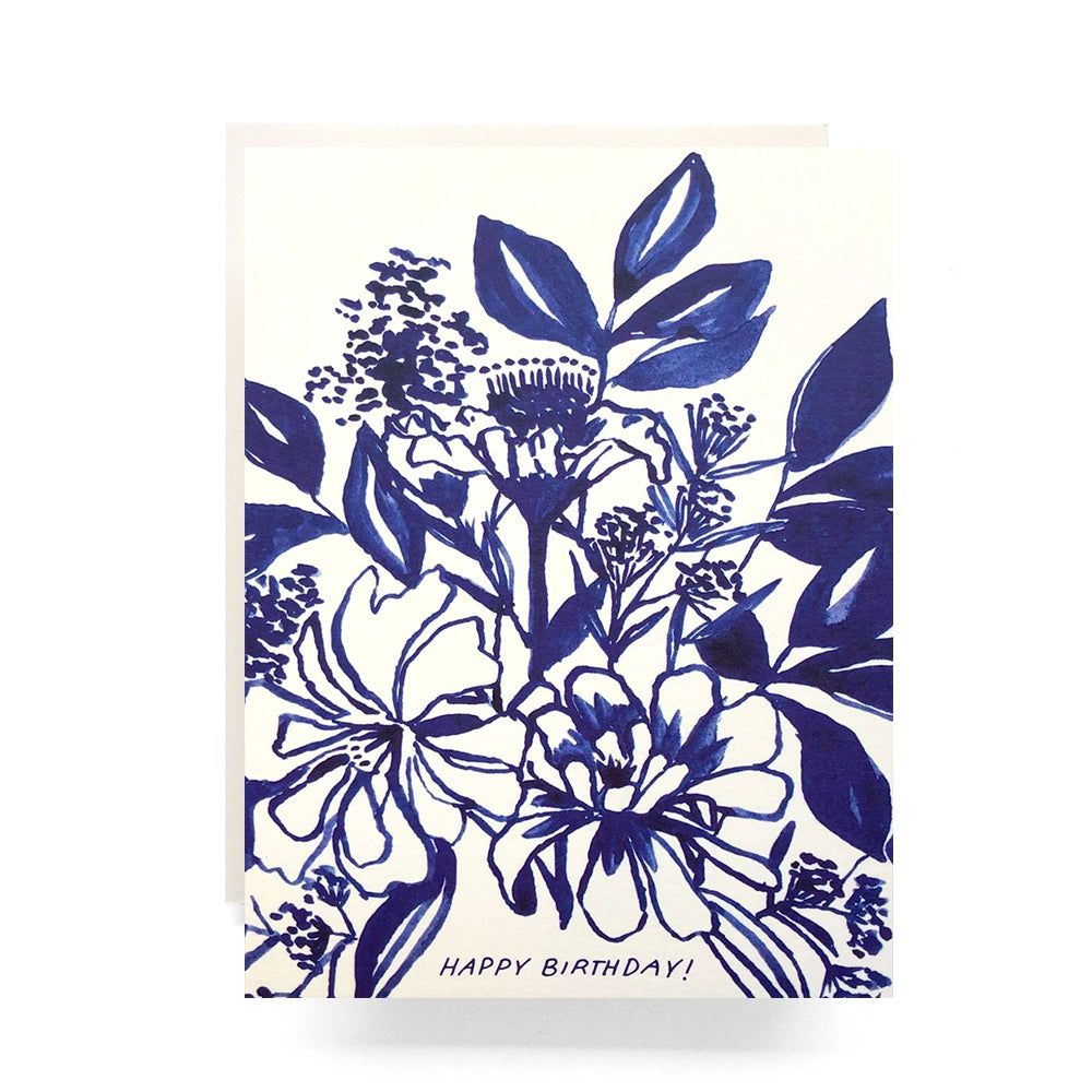 Indigo Bouquet Birthday Greeting Card